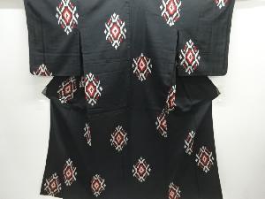 大正ロマン　幾何学模様織り出しお召単衣着物